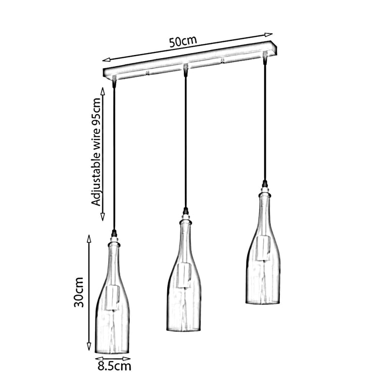 Vintage Wine Glass Cluster Industrial Pendant Light 3-Light Chandelier