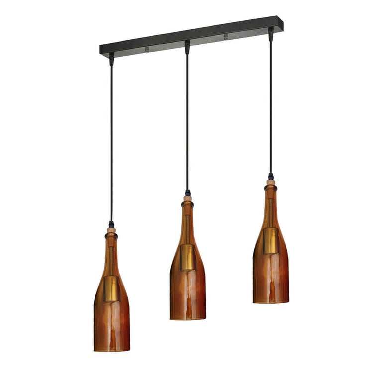 Vintage 3 Head Yellow Glass Industrial Pendant Light Chandelier