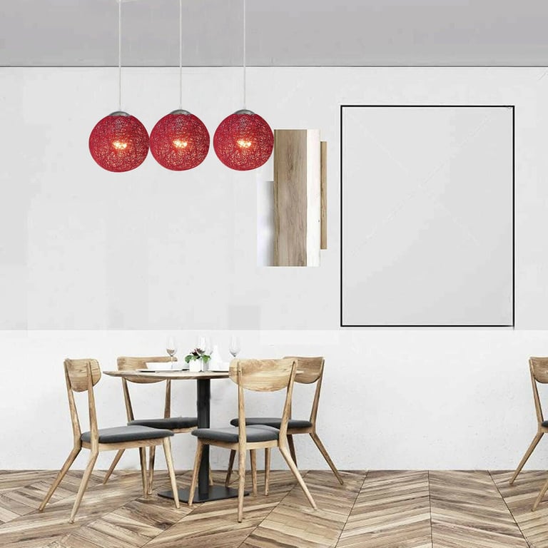 Red Rattan 3-Head Pendant Light Living Room Decor Easy Installation