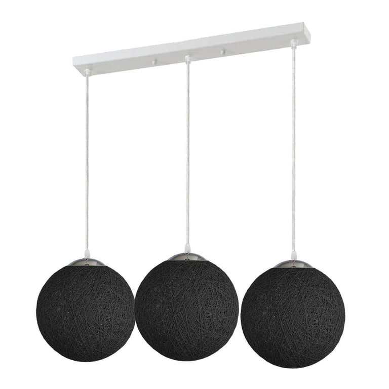 Black Rattan 3-Light Pendant Light Fixtures for Home Dining Room Lighting