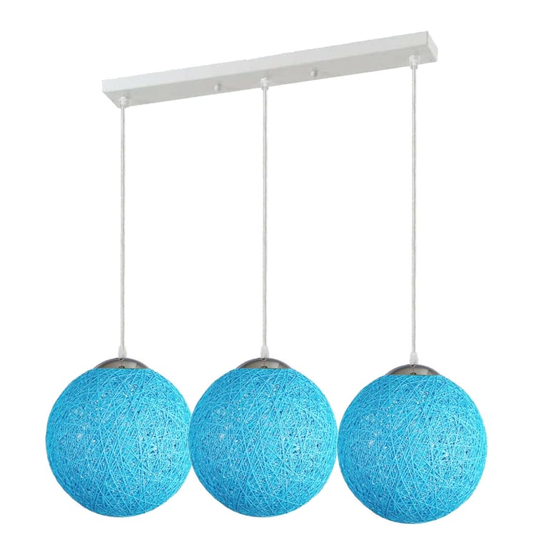 Blue Style Rattan Wicker Pendant Light - E27 Socket Ceiling Hanging Decoration Lampshade