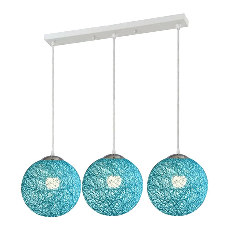 Blue Style Rattan Wicker Pendant Light - E27 Socket Ceiling Hanging Decoration Lampshade