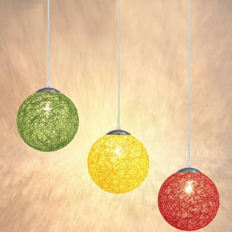 Multi Outlet Rattan Wicker Globe Ball Style Ceiling Pendant Light Lampshade