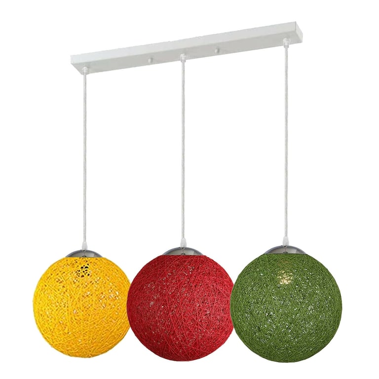 Multi Outlet Rattan Wicker Globe Ball Style Ceiling Pendant Light Lampshade