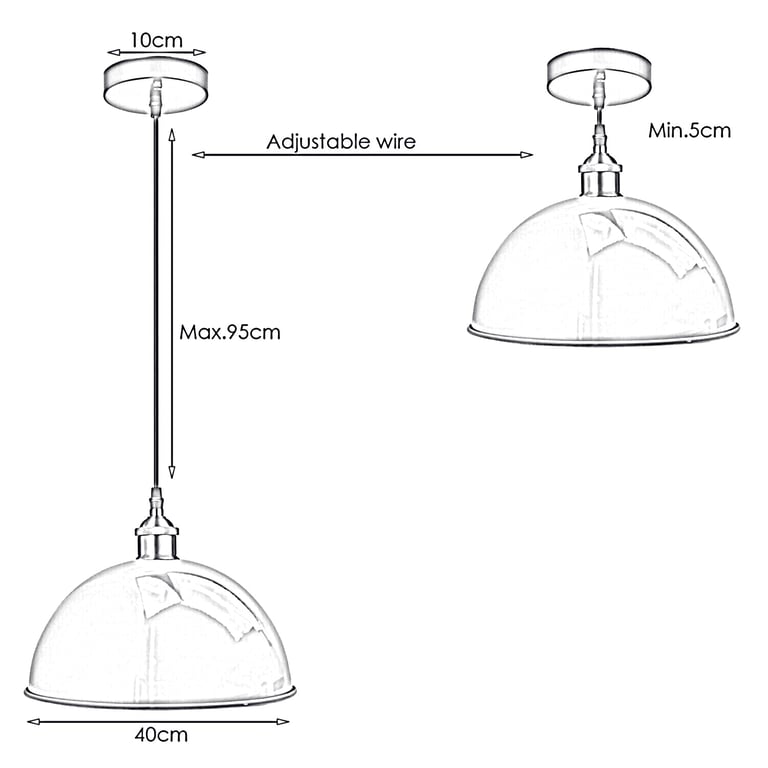 Grey Metal Ceiling Light Modern Pendant Shade with E27 Holder and Retro Design
