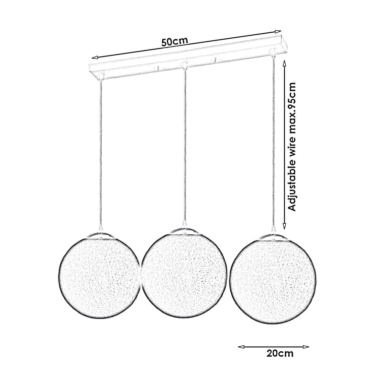 White Multi Outlet Rattan Wicker Globe Pendant Light - 3-Pack E27 Socket Lamp Shade
