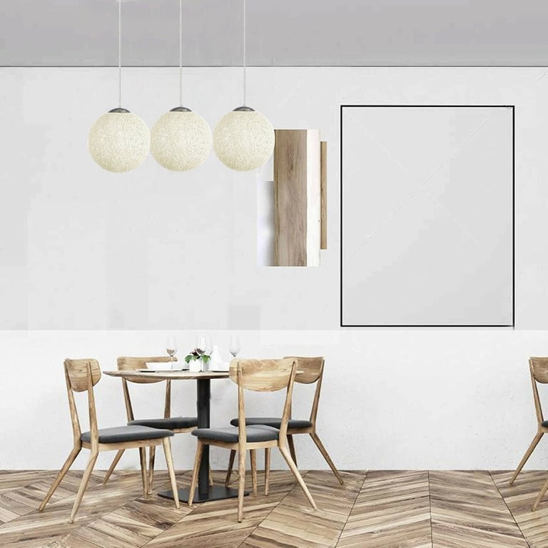 White Multi Outlet Rattan Wicker Globe Pendant Light - 3-Pack E27 Socket Lamp Shade