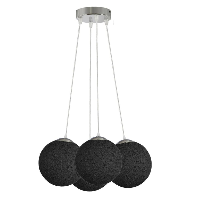 Black Rattan Wicker Globe Pendant Lampshade - 4 Outlet E27 Socket Light Fixture