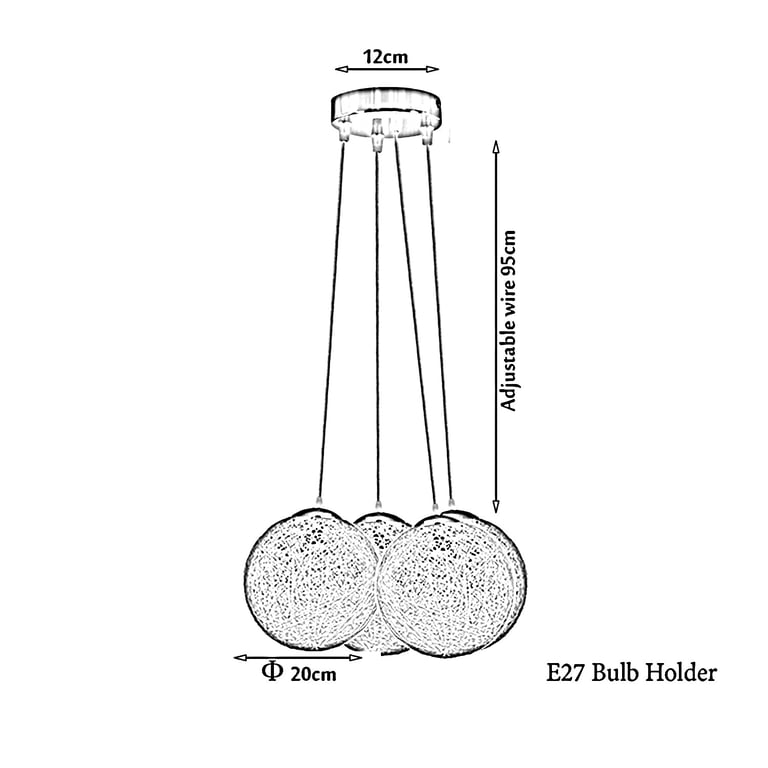 Rattan Wicker Pendant Lampshade with 4 Outlets and Red Globe Shade
