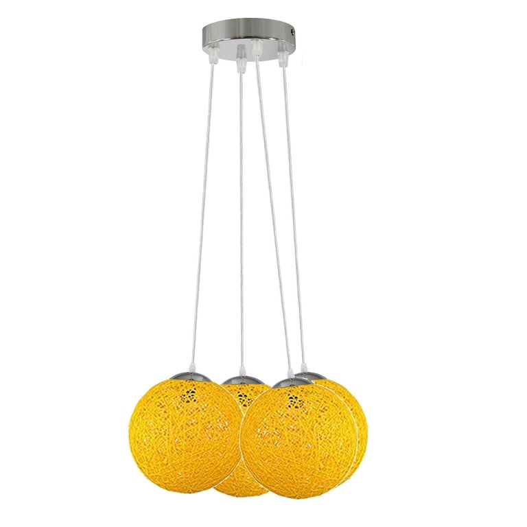 Yellow Wicker Woven Pendant Lampshade E27 Socket Light Fixture