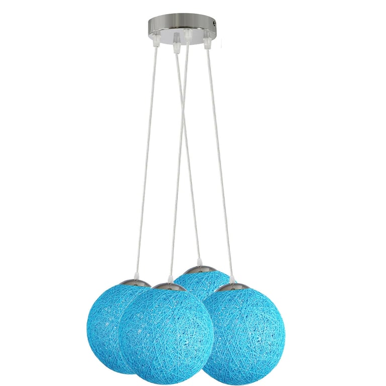 Blue Rattan Wicker Pendant Lampshade with 4 Outlets - Easy Installation Lighting Solution