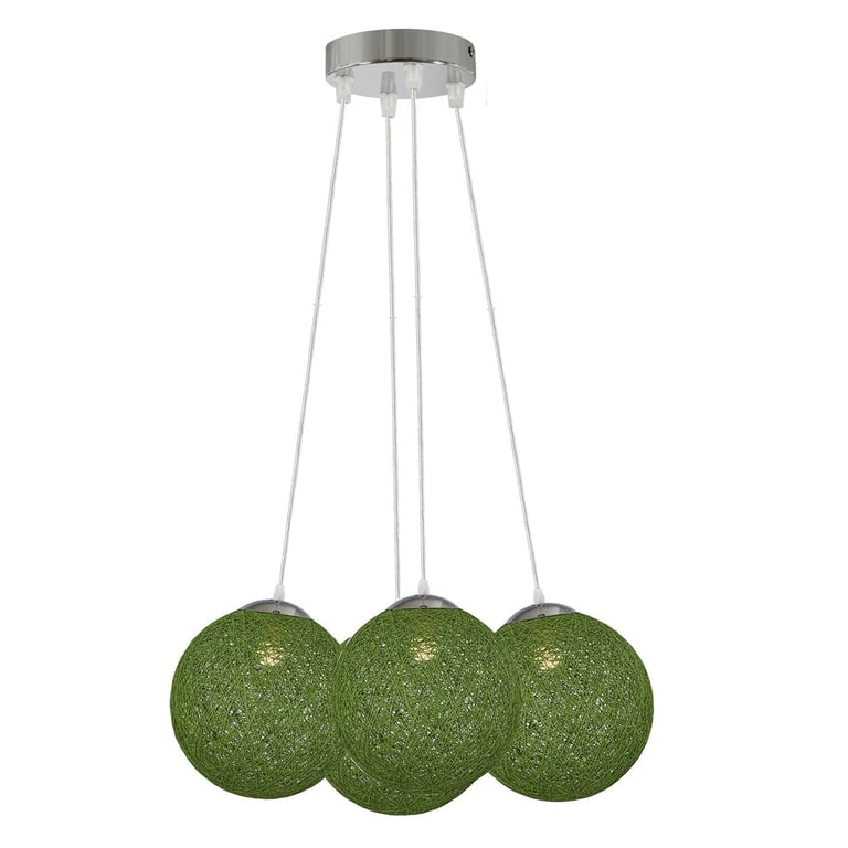 Green Rattan Wicker Woven Ball Globe Pendant Lampshade - 4 Outlet E27 Socket Home Decor Lighting