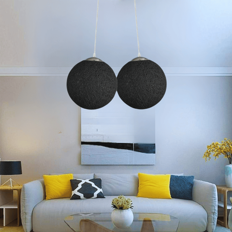 Black Rattan Wicker 2 Outlet Globe Pendant Lampshade - Easy Installation Home Lighting Solution