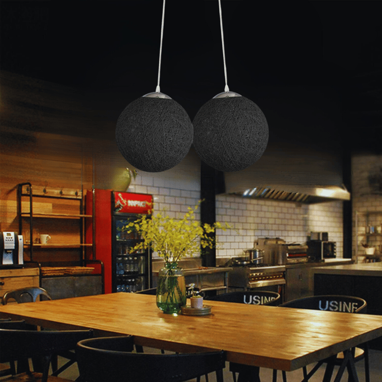 Black Rattan Wicker 2 Outlet Globe Pendant Lampshade - Easy Installation Home Lighting Solution