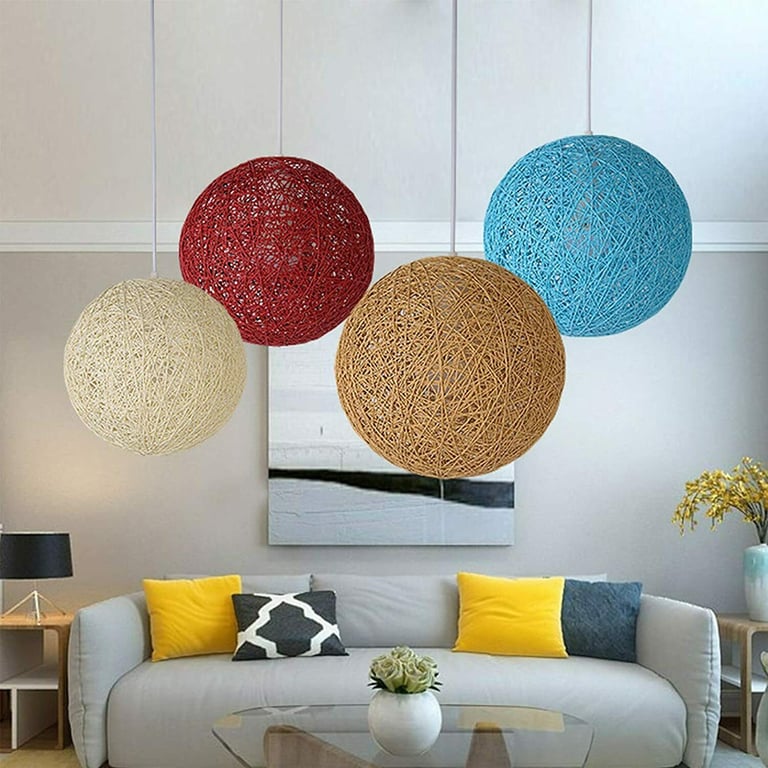 Red Wicker Rattan Lampshade Ceiling Pendant Light - E27 Socket, Home Decor, Dining & Living Room Use