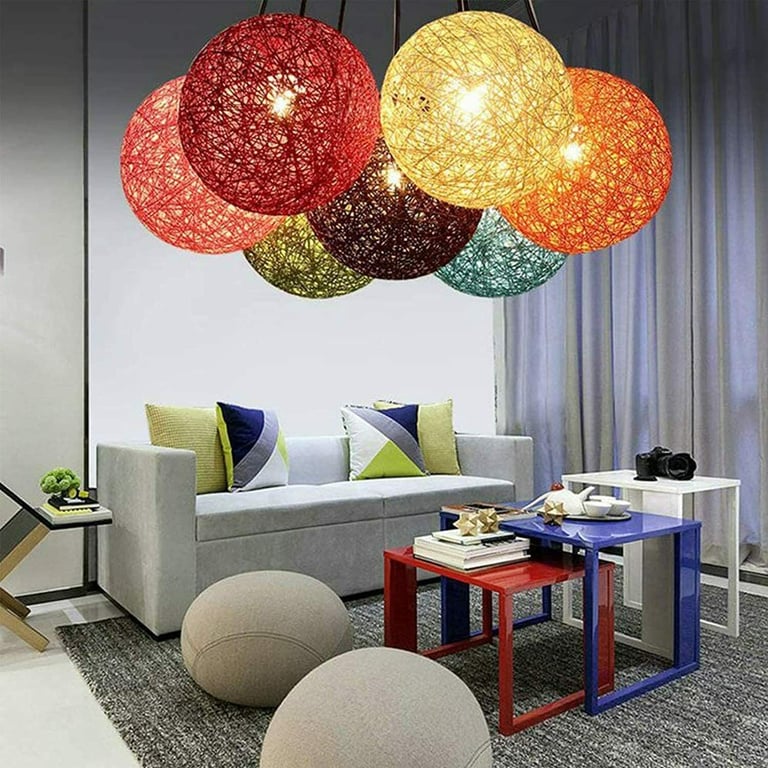 Red Wicker Rattan Lampshade Ceiling Pendant Light - E27 Socket, Home Decor, Dining & Living Room Use