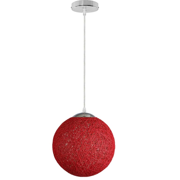 Red Wicker Rattan Lampshade Ceiling Pendant Light - E27 Socket, Home Decor, Dining & Living Room Use
