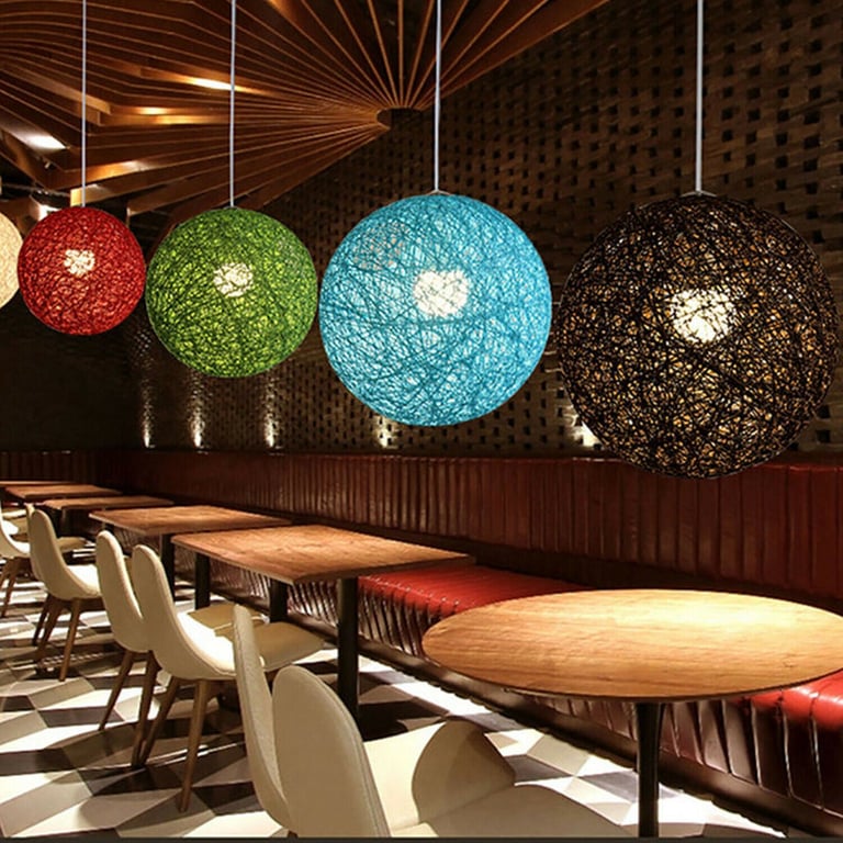 Red Wicker Rattan Lampshade Ceiling Pendant Light - E27 Socket, Home Decor, Dining & Living Room Use