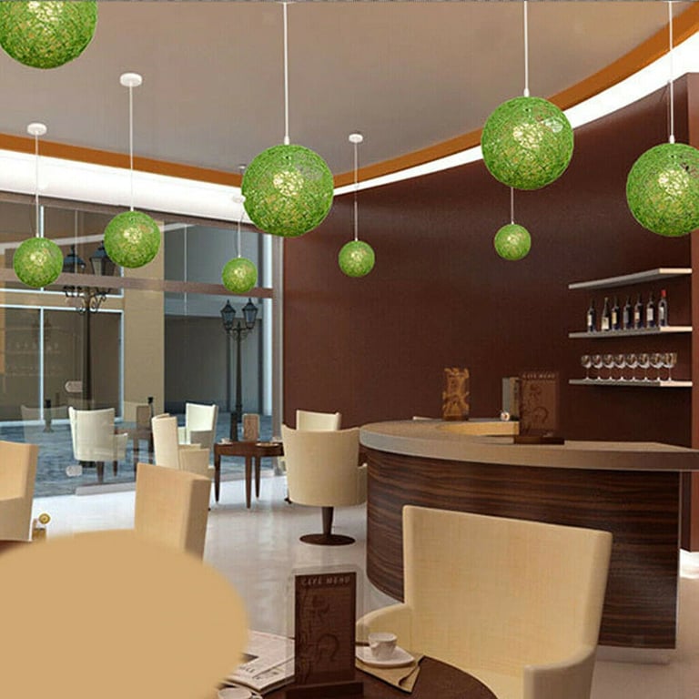 Green Wicker Rattan Pendant Lamp - E27 Socket Dining Room Decor Light