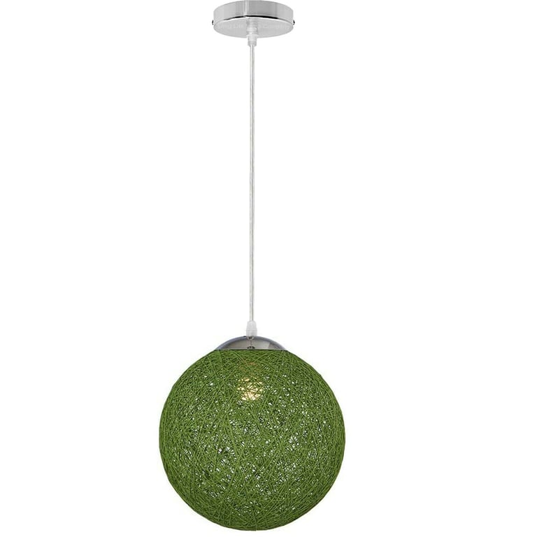 Green Wicker Rattan Pendant Lamp - E27 Socket Dining Room Decor Light