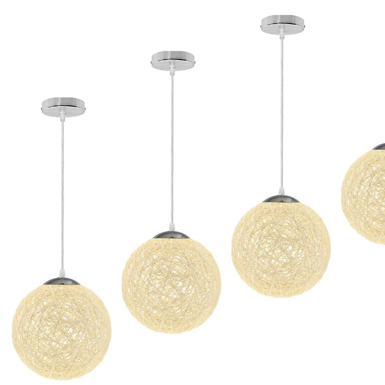 Modern Cream Lattice Rattan Globe Ball Pendant Light E27 Socket Lampshade