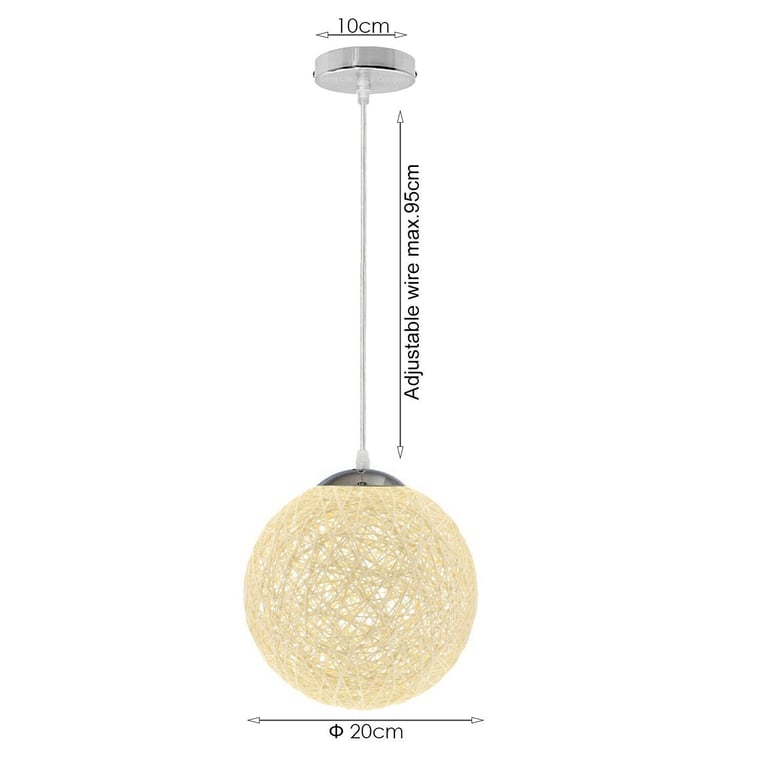 Modern Cream Lattice Rattan Globe Ball Pendant Light E27 Socket Lampshade