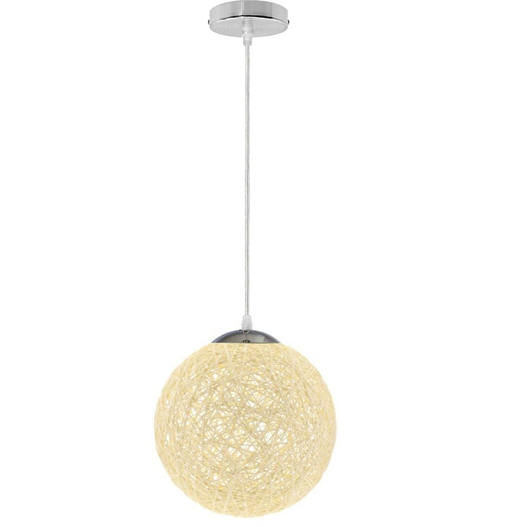 Modern Cream Lattice Rattan Globe Ball Pendant Light E27 Socket Lampshade