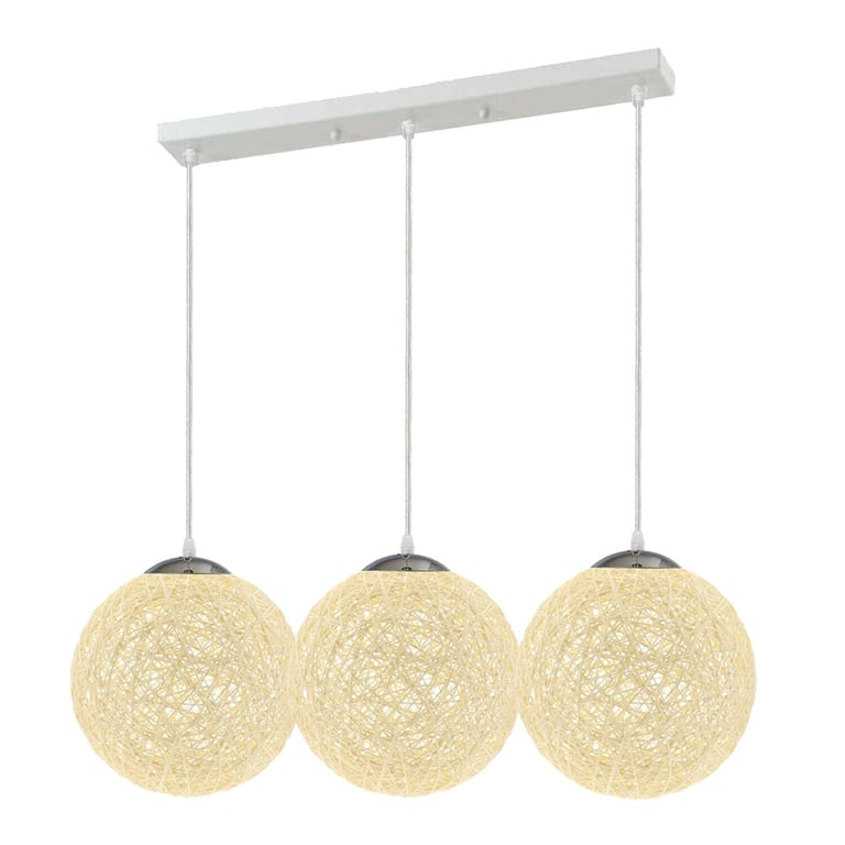 Cream Style Rattan Wicker Ceiling Pendant Lamp Shade - E27 Socket, Hanging Decoration Lighting