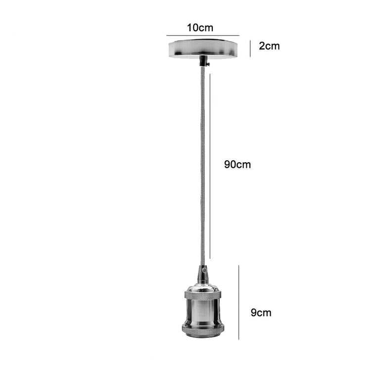 Chrome Pendant Light Fitting - Vintage E27 Bulb Holder with 90cm Cable and Rustic Finish Ceiling Rose