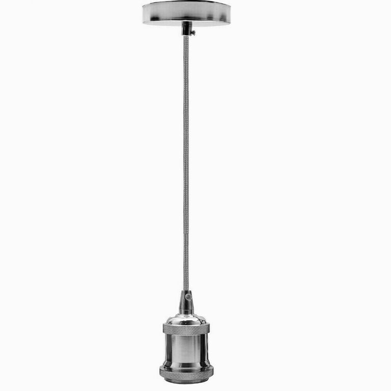 Chrome Pendant Light Fitting - Vintage E27 Bulb Holder with 90cm Cable and Rustic Finish Ceiling Rose