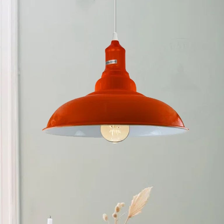 Metal Ceiling Lamp Shade - Vintage Industrial Pendant Light with E27 Base and Orange Finish