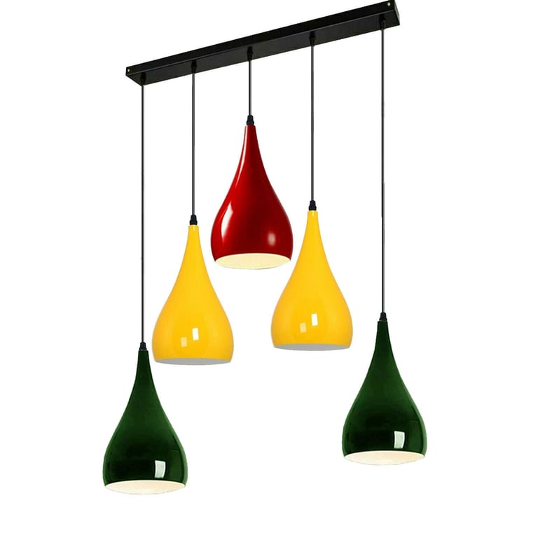 Colour Retro Dining Room Pendant Lamp E27 Vintage Metal Industrial Chandelier - Modern Lighting Fixture for Kitchen Island Decor