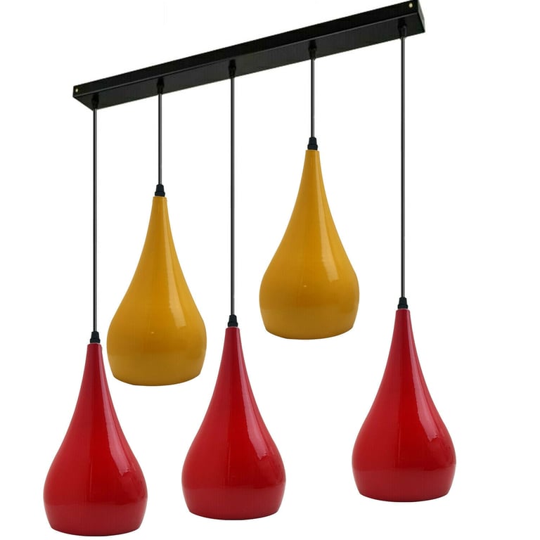 Red And Yellow Industrial Pendant Light - 5 Outlet Modern Kitchen Lighting Fixture