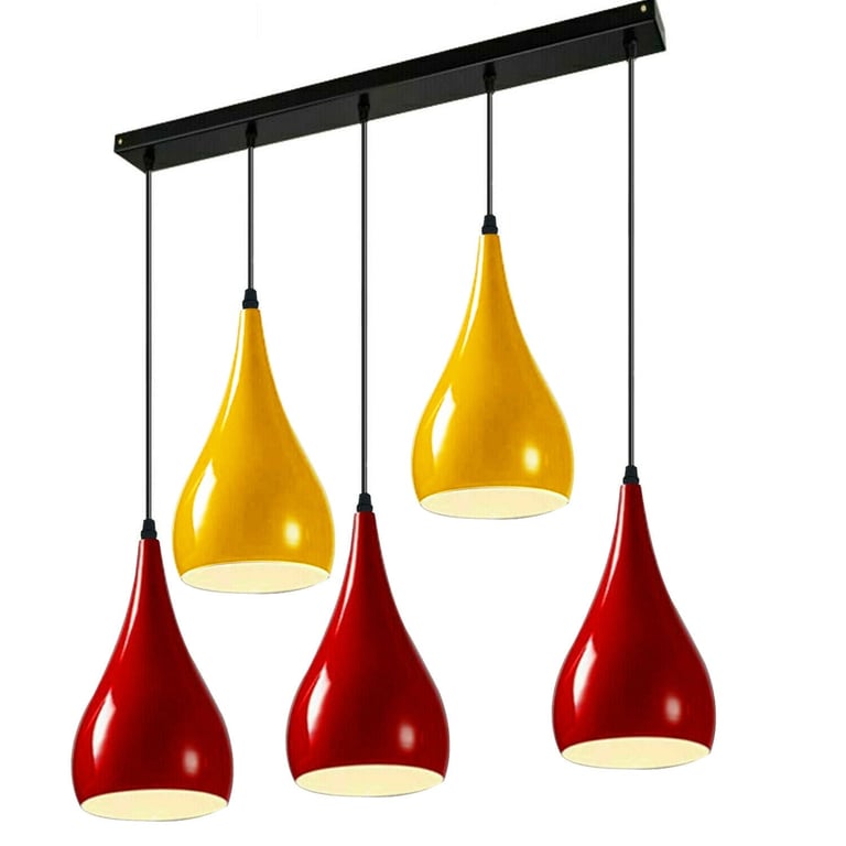 Red And Yellow Industrial Pendant Light - 5 Outlet Modern Kitchen Lighting Fixture