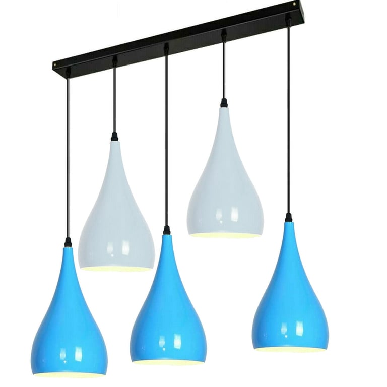 Blue And White Industrial 5 Outlet Pendant Light Fixture - Modern Hanging Light