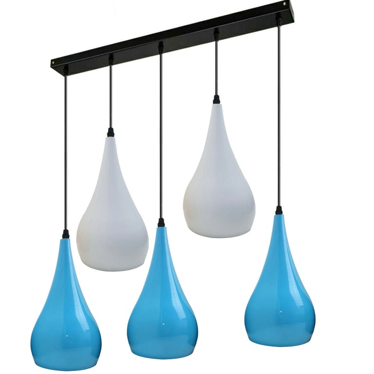 Blue And White Industrial 5 Outlet Pendant Light Fixture - Modern Hanging Light