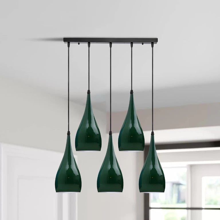 Green 5 Outlet Adjustable Hanging Pendant Lighting Set - Minimalist Ceiling Light Fixtures