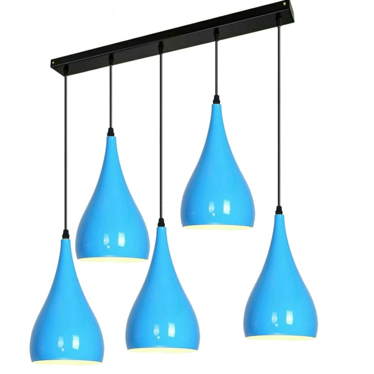 Blue 5 Outlet Ceiling Light Fixtures - Modern Black Hanging Pendant Lighting for Sloped Ceilings and Home Decor