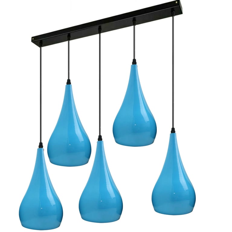 Blue 5 Outlet Ceiling Light Fixtures - Modern Black Hanging Pendant Lighting for Sloped Ceilings and Home Decor