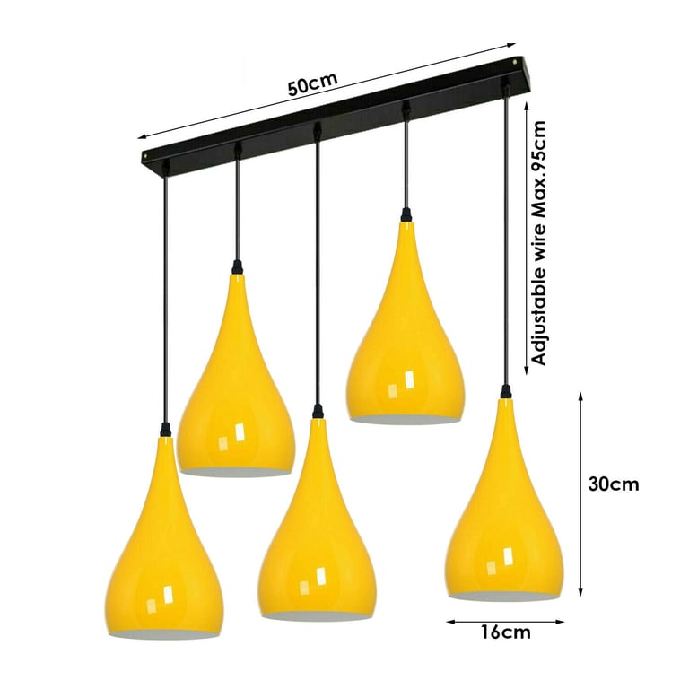 Yellow 5 Outlet Ceiling Light Fixtures - Modern Black Hanging Pendant Lighting for Kitchen Island or Romantic Home Decor