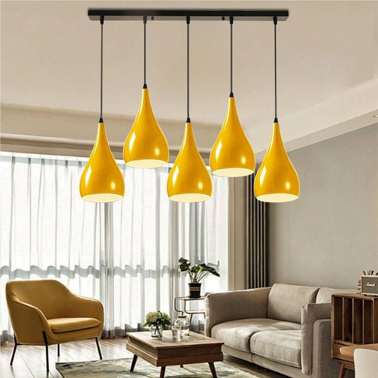Yellow 5 Outlet Ceiling Light Fixtures - Modern Black Hanging Pendant Lighting for Kitchen Island or Romantic Home Decor