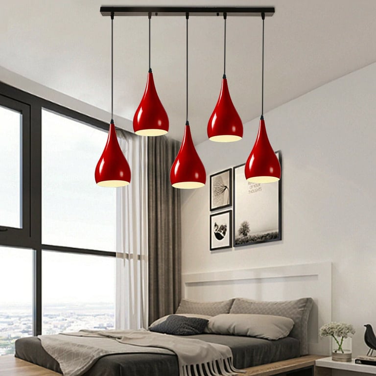 Red 5 Outlet Modern Black Hanging Pendant Light Fixture with E27 Lamp Base