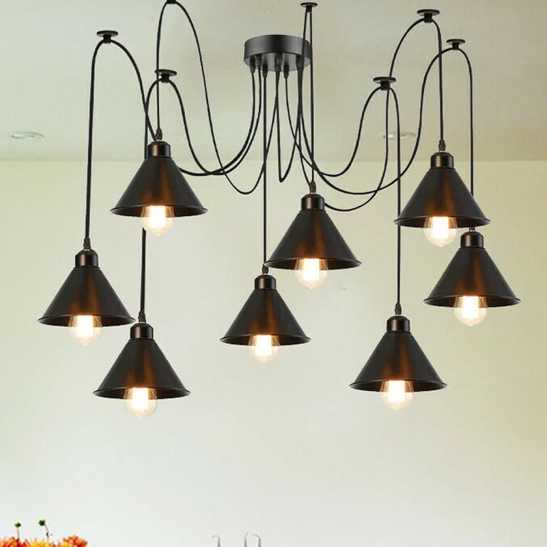 Industrial Style 8 Way Multi Outlet Ceiling Pendant Light - Heavy Duty & Retro Design