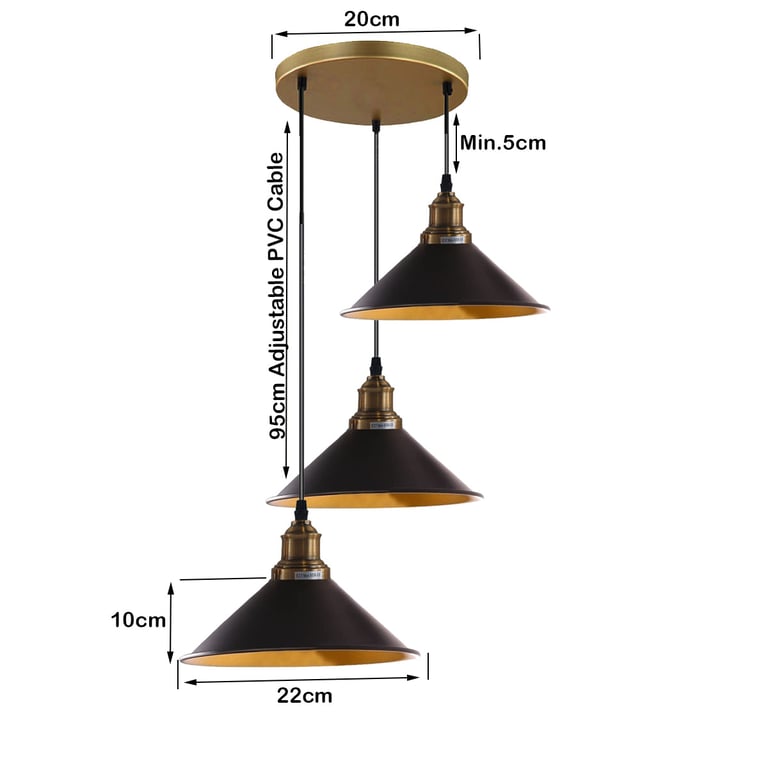 Modern 3-Light Adjustable Cable Chandelier with Black Metal Shade