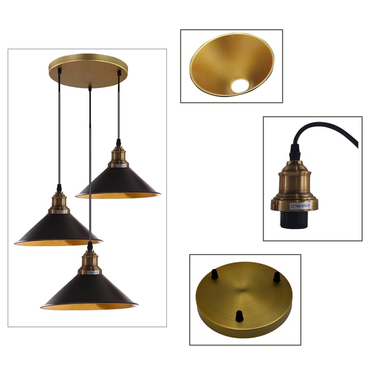 Modern 3-Light Adjustable Cable Chandelier with Black Metal Shade