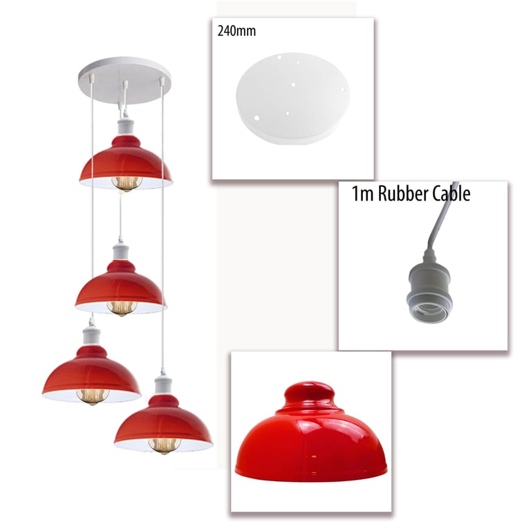Red Kitchen Island Pendant Light Cluster - Modern Metal & Retro-Inspired Red Lighting Fixture