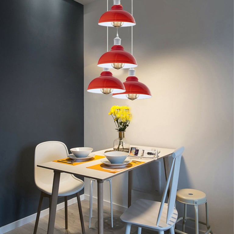 Red Kitchen Island Pendant Light Cluster - Modern Metal & Retro-Inspired Red Lighting Fixture