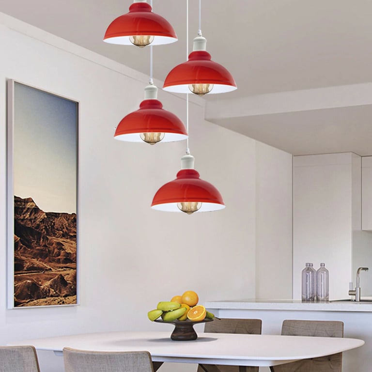 Red Kitchen Island Pendant Light Cluster - Modern Metal & Retro-Inspired Red Lighting Fixture