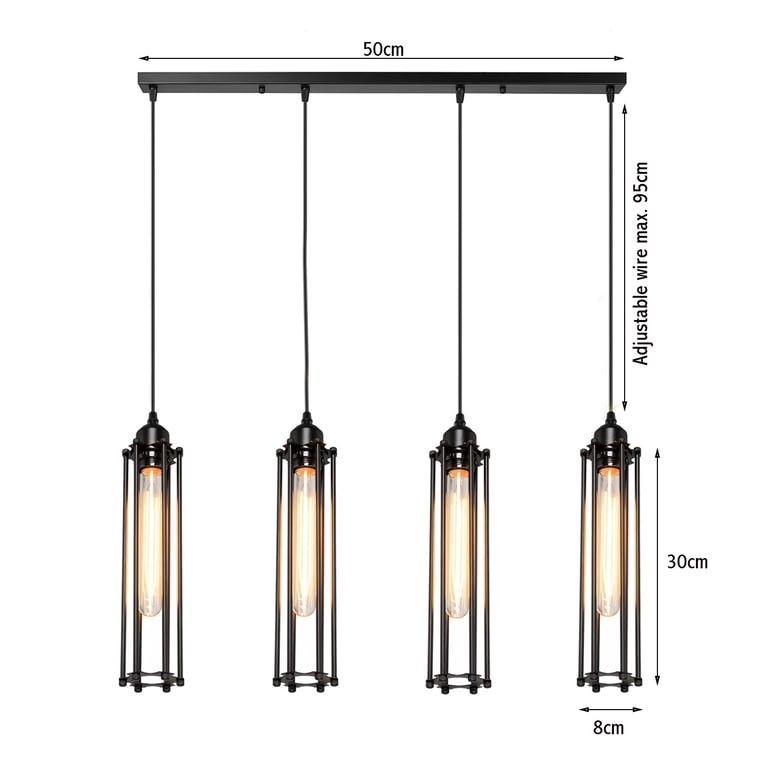Black Industrial Cage 4-Light Ceiling Pendant - Rustic Charm and Modern Style