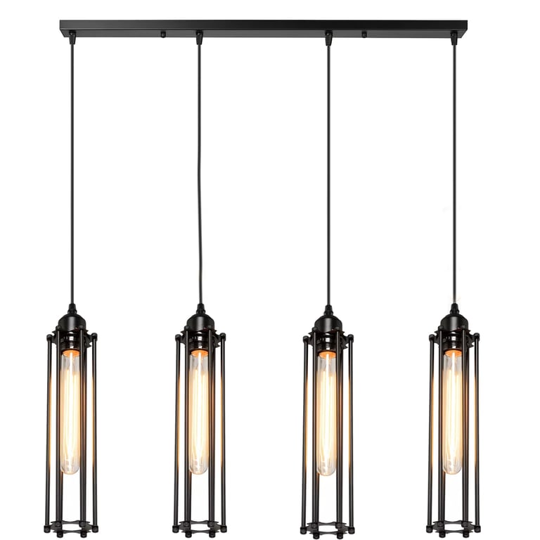 Black Industrial Cage 4-Light Ceiling Pendant - Rustic Charm and Modern Style